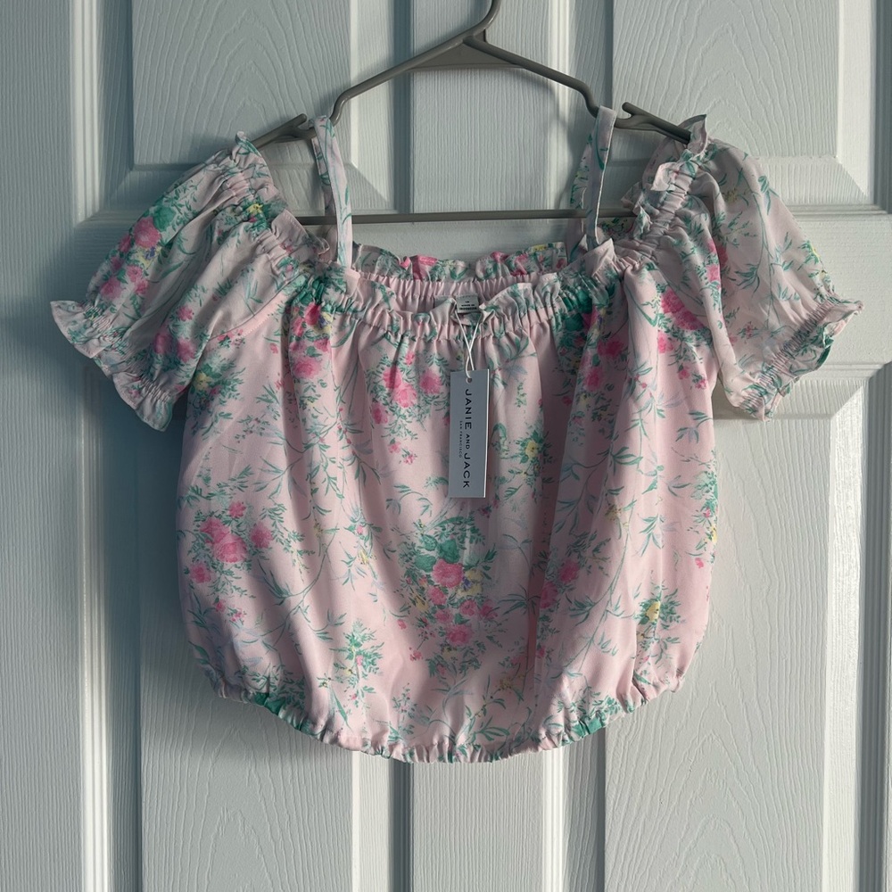 New With Tags Janie and Jack Light Pink Floral Off The Shoulder Blouse